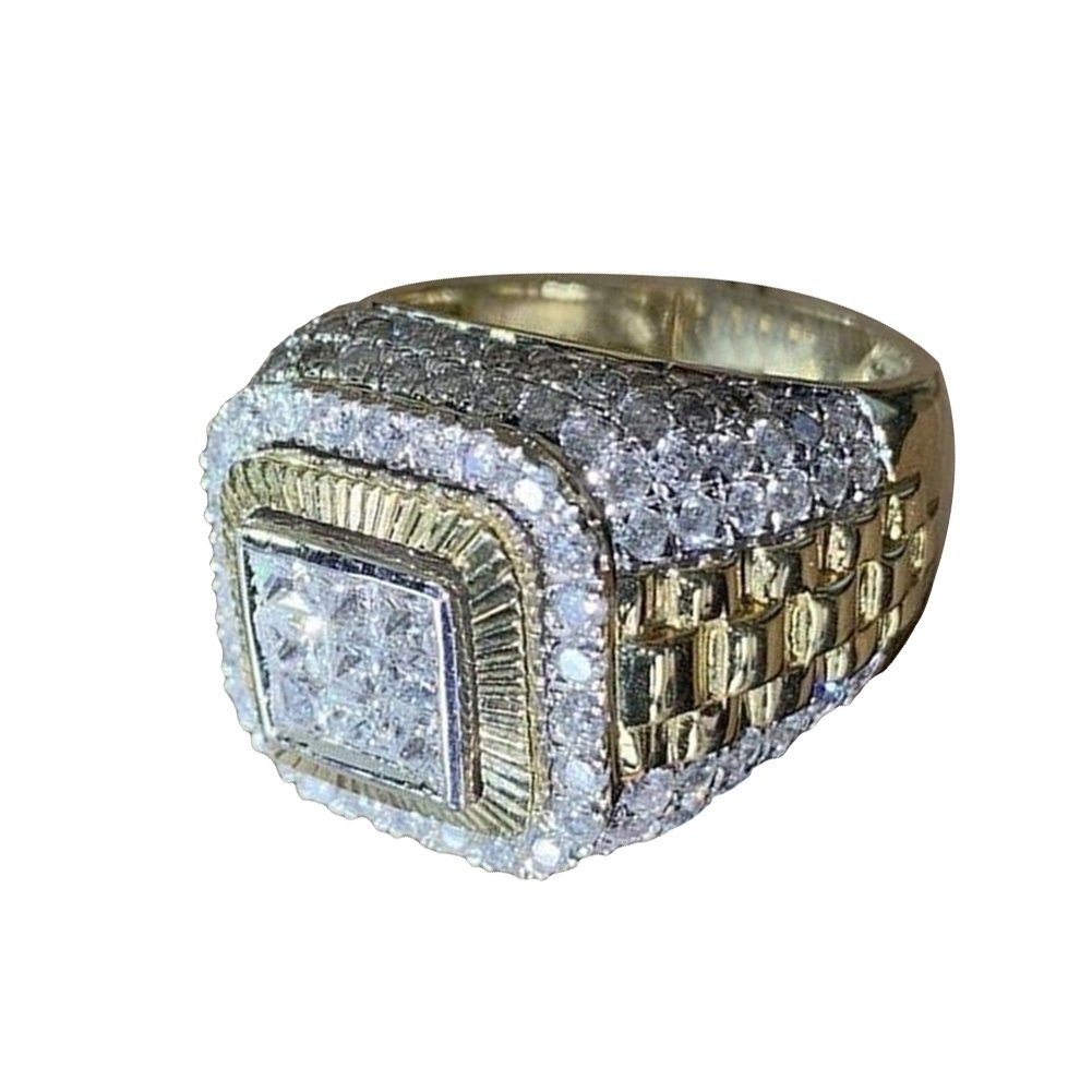 Luxury Men Rhinestone Inlaid Finger Ring Hip Hop Wedding Engagement Jewelry Gift Image 1