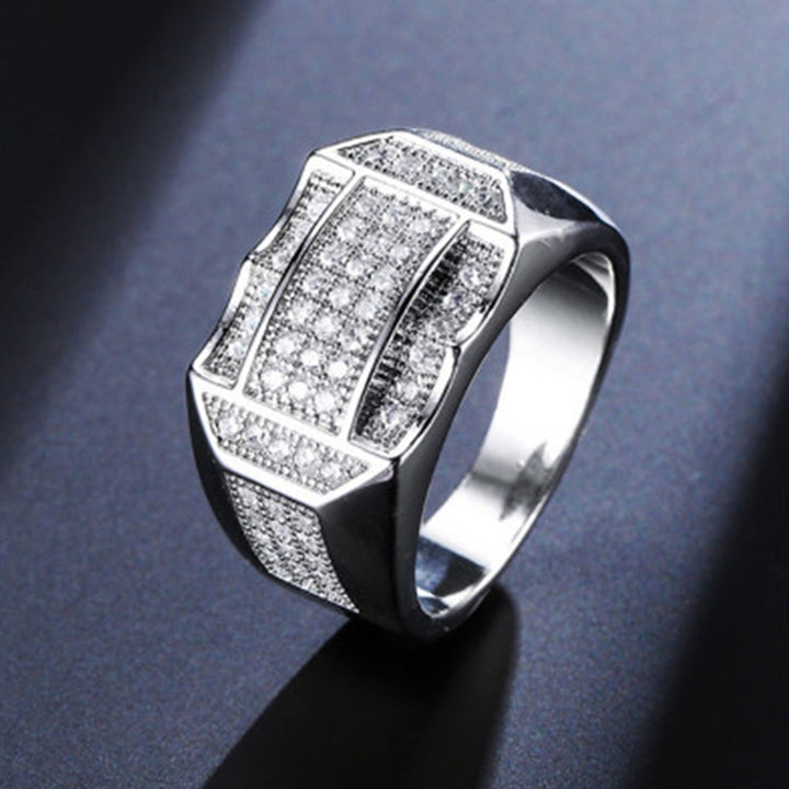 Fashion Men Rhinestone Inlaid Geometric Finger Ring Wedding Party Jewelry Gift Image 1