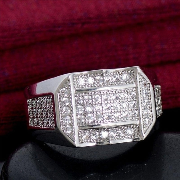 Fashion Men Rhinestone Inlaid Geometric Finger Ring Wedding Party Jewelry Gift Image 2