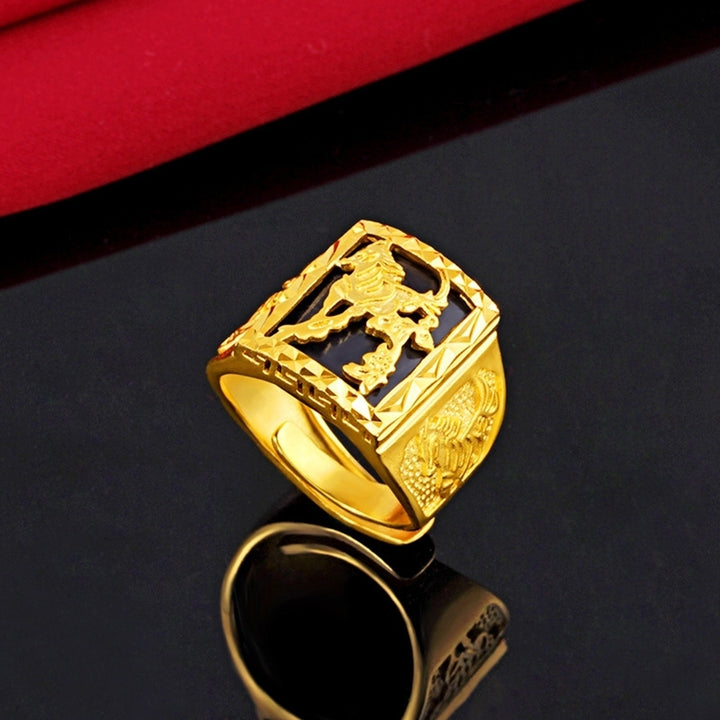 Fashion Men Gold Plated Horse Carved Wide Band Open Finger Ring Party Jewelry Image 10