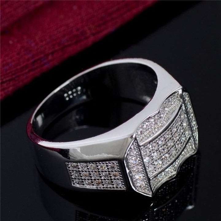 Fashion Men Rhinestone Inlaid Geometric Finger Ring Wedding Party Jewelry Gift Image 3