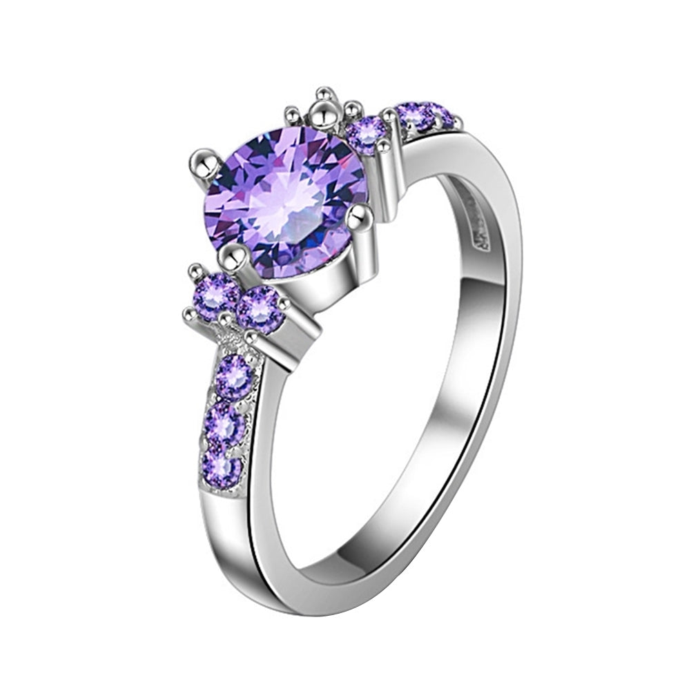 Luxury Women Faux Amethyst Inlaid Finger Ring Wedding Engagement Jewelry Gift Image 1