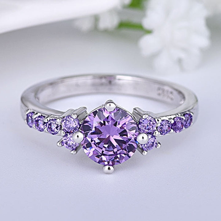 Luxury Women Faux Amethyst Inlaid Finger Ring Wedding Engagement Jewelry Gift Image 2