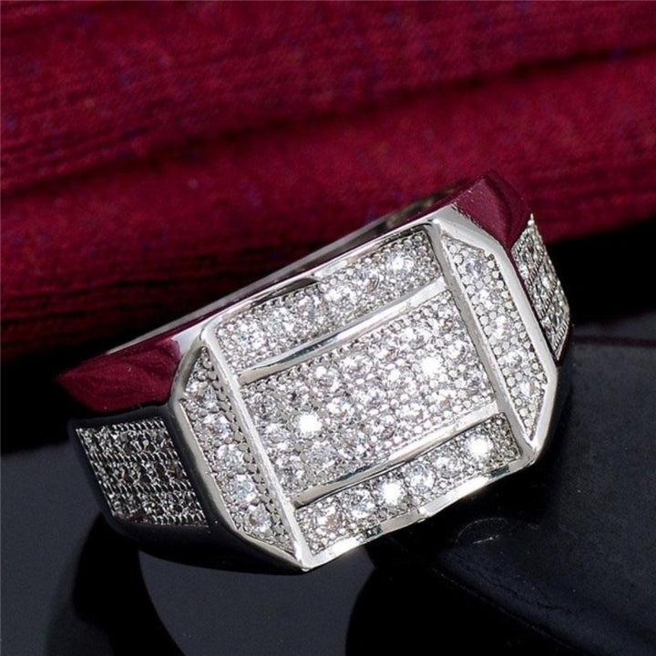 Fashion Men Rhinestone Inlaid Geometric Finger Ring Wedding Party Jewelry Gift Image 4