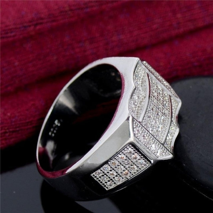 Fashion Men Rhinestone Inlaid Geometric Finger Ring Wedding Party Jewelry Gift Image 4