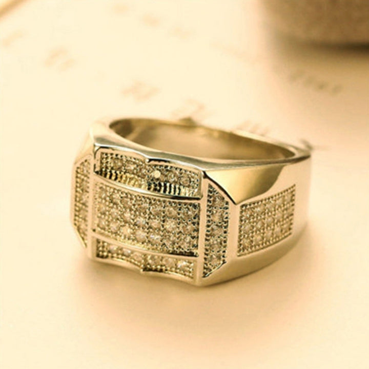 Fashion Men Rhinestone Inlaid Geometric Finger Ring Wedding Party Jewelry Gift Image 7