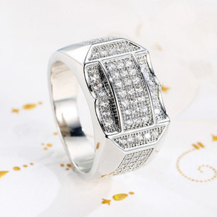 Fashion Men Rhinestone Inlaid Geometric Finger Ring Wedding Party Jewelry Gift Image 9