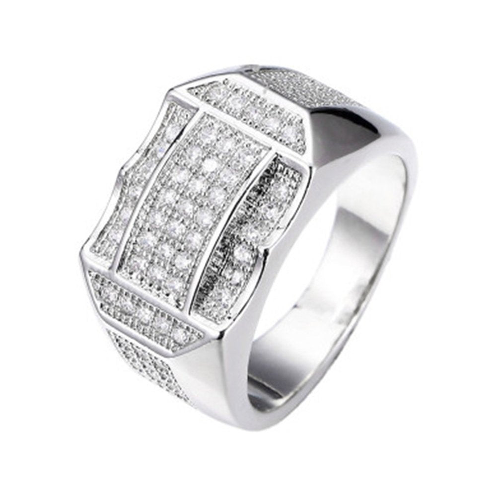 Fashion Men Rhinestone Inlaid Geometric Finger Ring Wedding Party Jewelry Gift Image 1