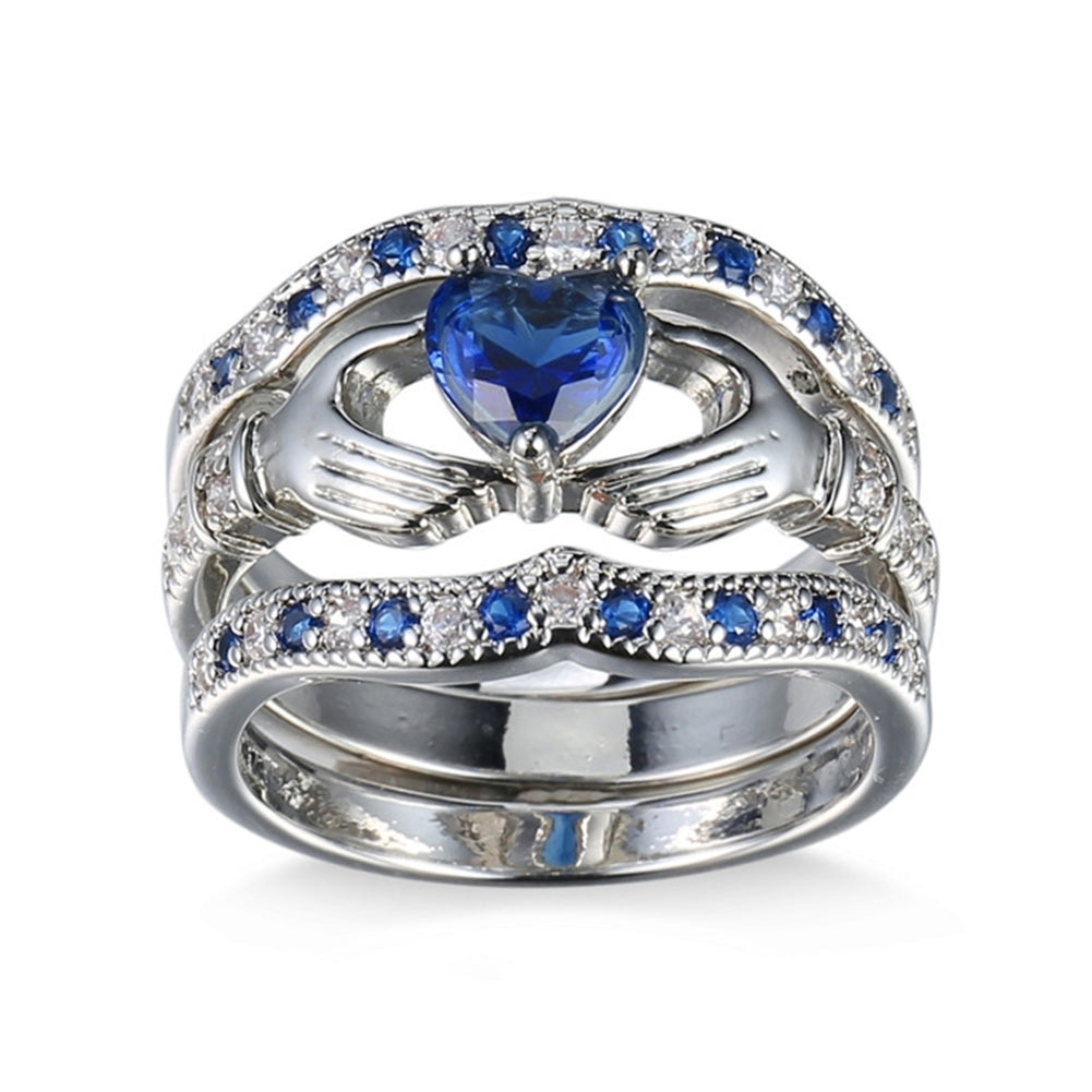 3Pcs Women Heart Faux Sapphire Inlaid Stacking Ring Wedding Jewelry Gift Image 7