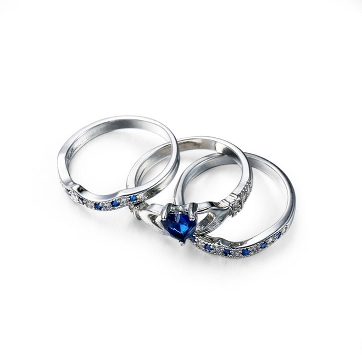 3Pcs Women Heart Faux Sapphire Inlaid Stacking Ring Wedding Jewelry Gift Image 8