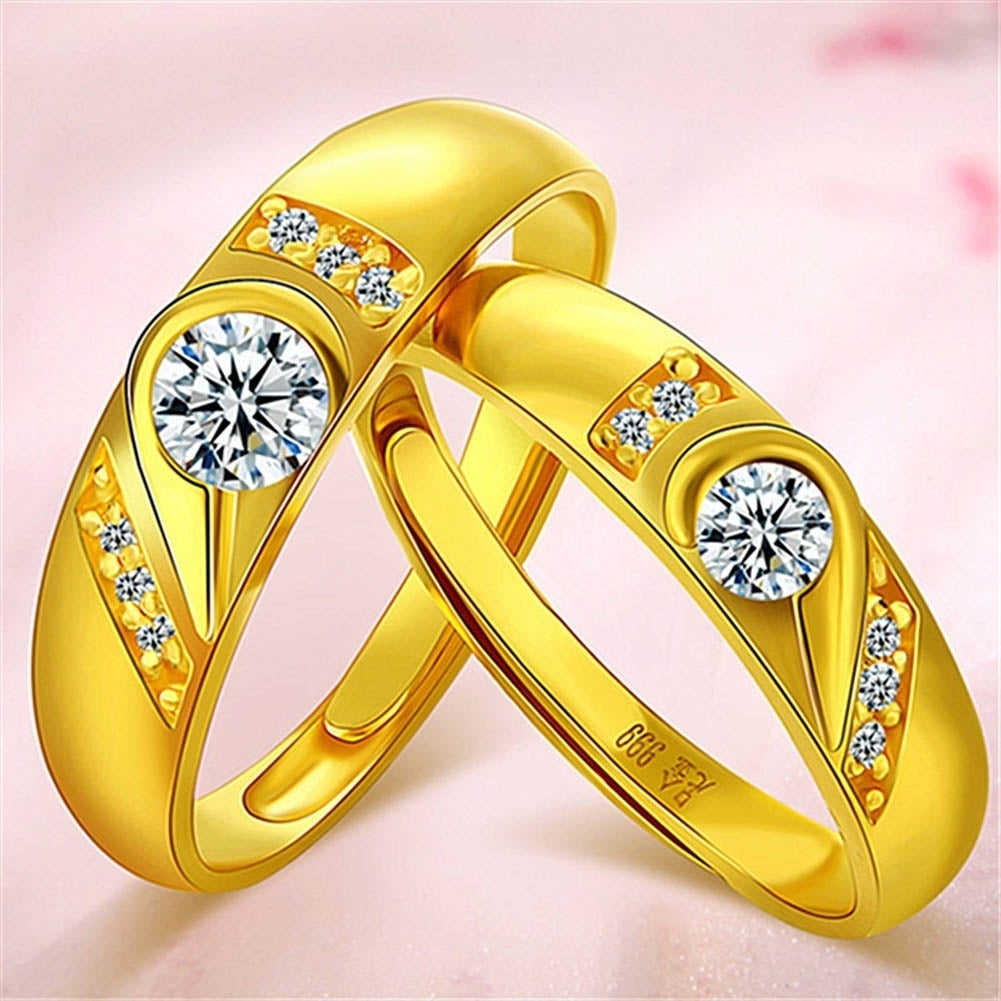 Fashion Rhinestone Inlaid Heart Couple Wedding Ring Jewelry Valentine Day Gift Image 1