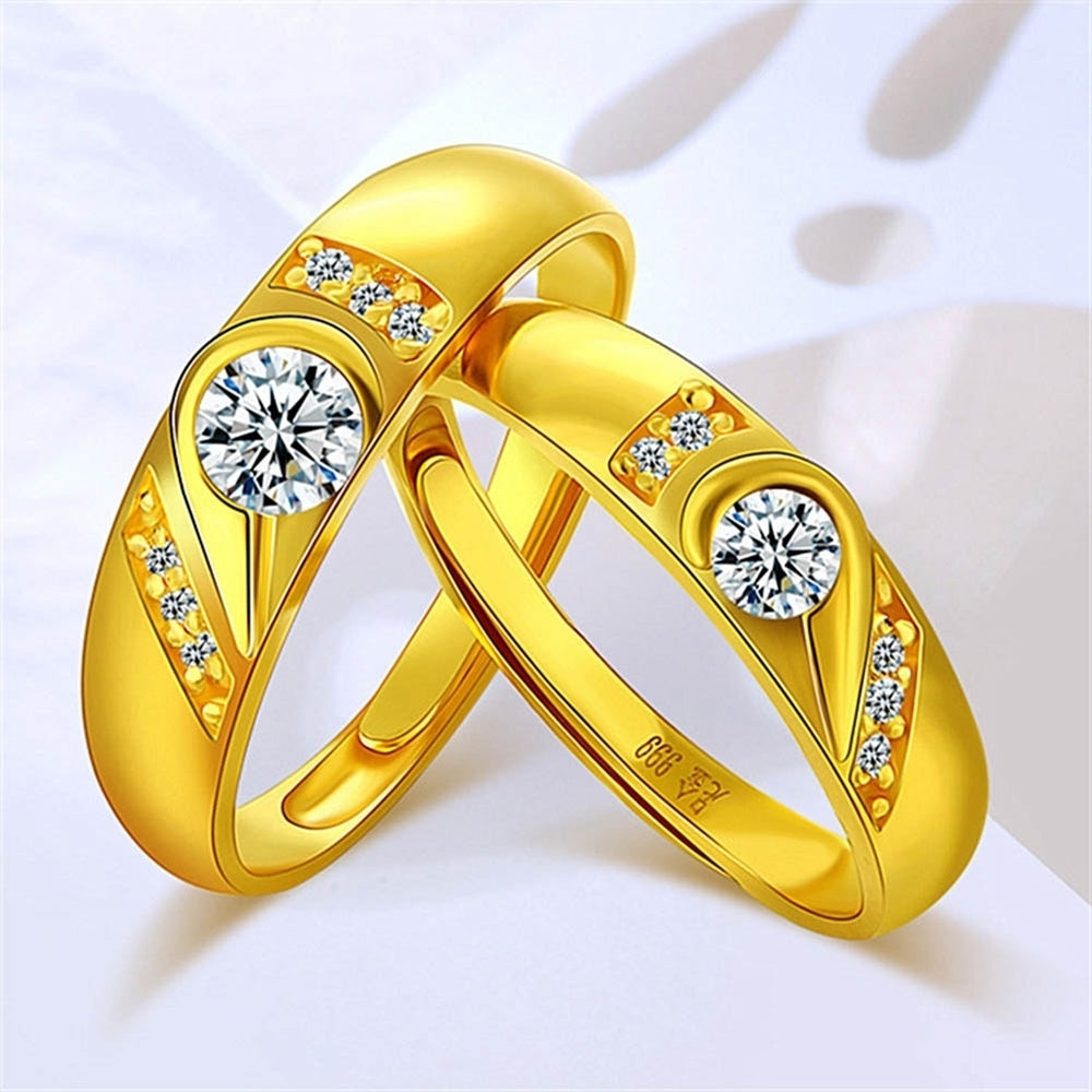 Fashion Rhinestone Inlaid Heart Couple Wedding Ring Jewelry Valentine Day Gift Image 2