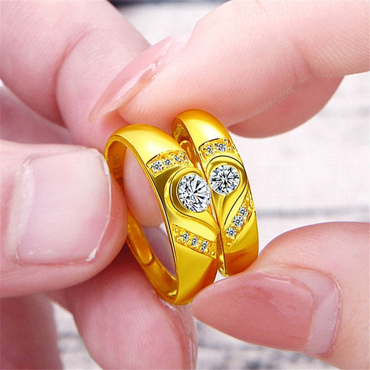 Fashion Rhinestone Inlaid Heart Couple Wedding Ring Jewelry Valentine Day Gift Image 4