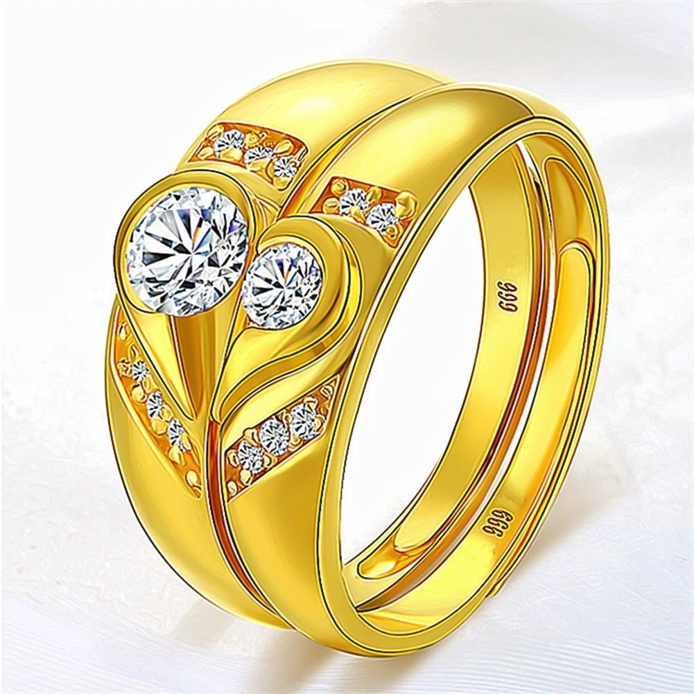 Fashion Rhinestone Inlaid Heart Couple Wedding Ring Jewelry Valentine Day Gift Image 8