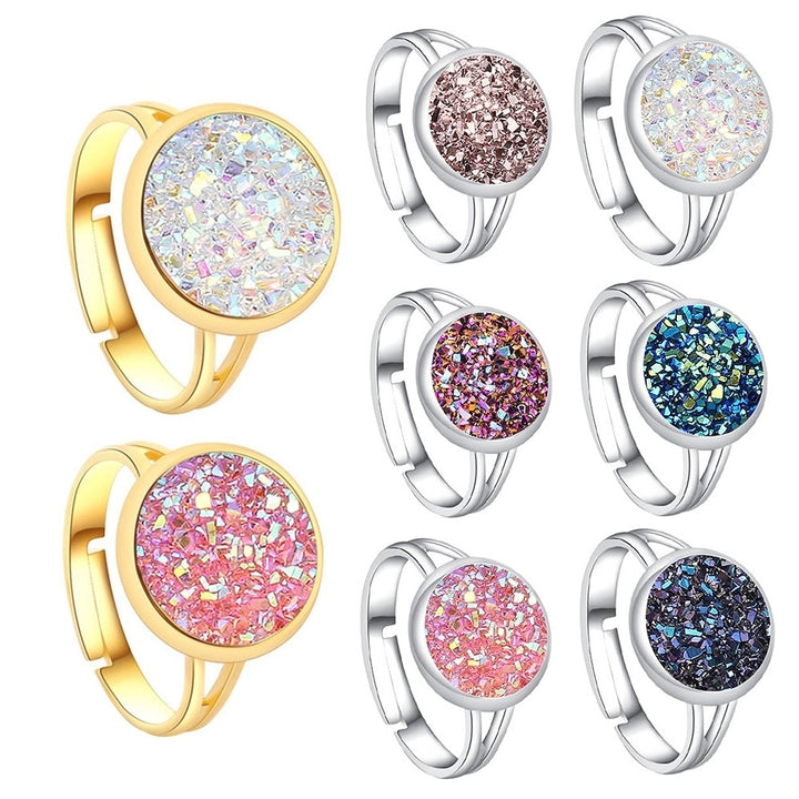 Fashion Women Round Rainbow Druzy Open Finger Ring Adjustable Party Jewelry Gift Image 1