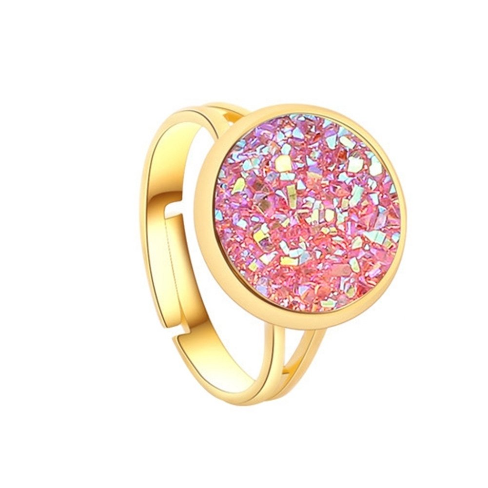 Fashion Women Round Rainbow Druzy Open Finger Ring Adjustable Party Jewelry Gift Image 9