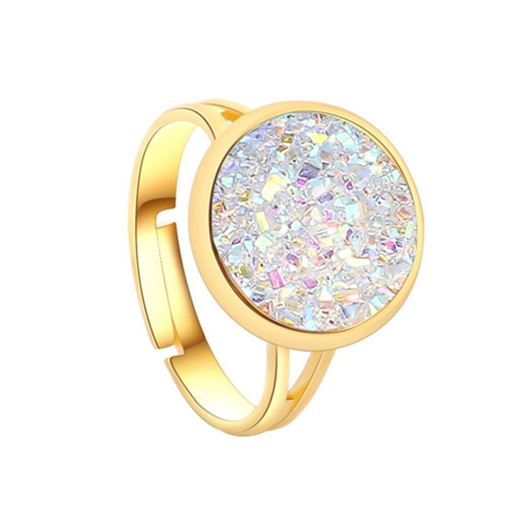 Fashion Women Round Rainbow Druzy Open Finger Ring Adjustable Party Jewelry Gift Image 10