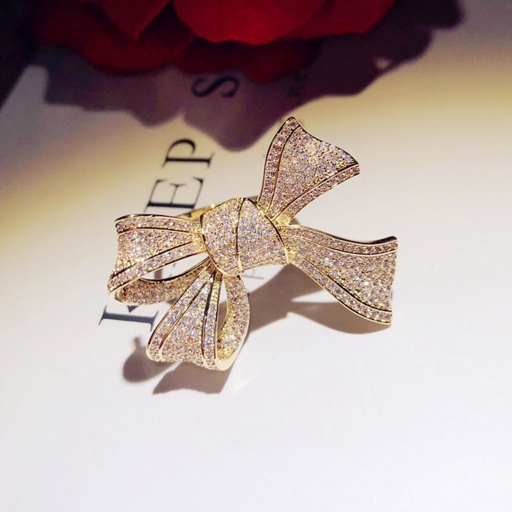 Fashion Women Cubic Zirconia Inlaid Bow Finger Ring Wedding Party Jewelry Gift Image 2