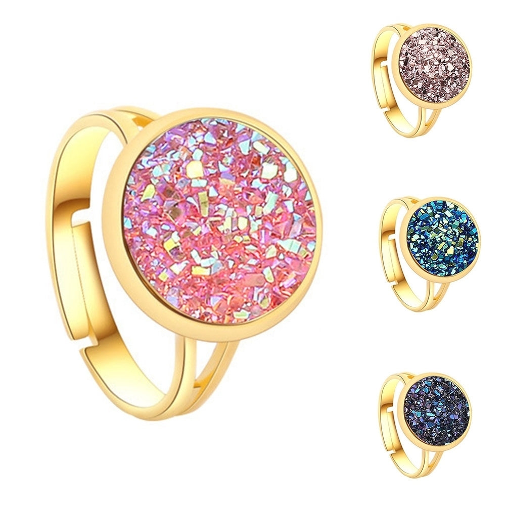 Fashion Women Round Rainbow Druzy Open Finger Ring Adjustable Party Jewelry Gift Image 12