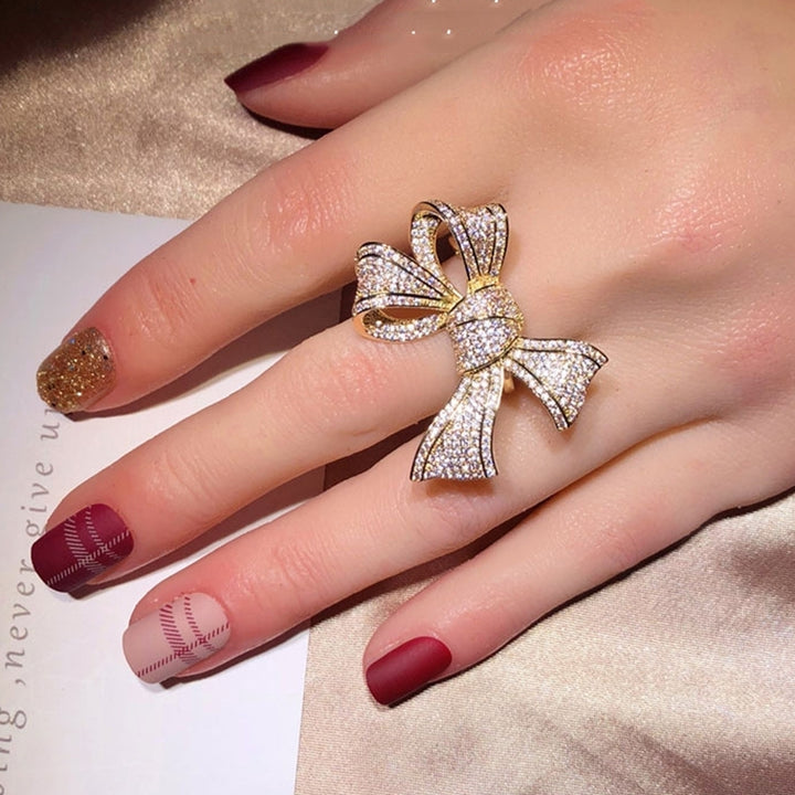 Fashion Women Cubic Zirconia Inlaid Bow Finger Ring Wedding Party Jewelry Gift Image 4