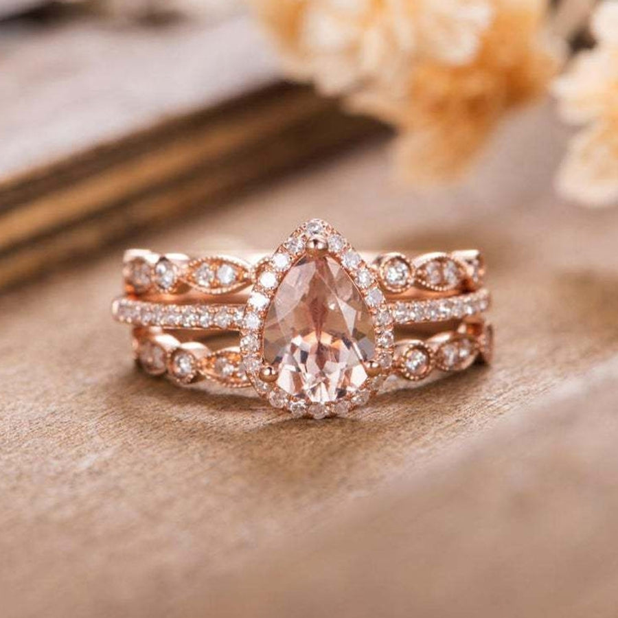 3Pcs Women Pear Shaped Rhinestone Stackable Rings Wedding Party Jewelry Gift Image 1