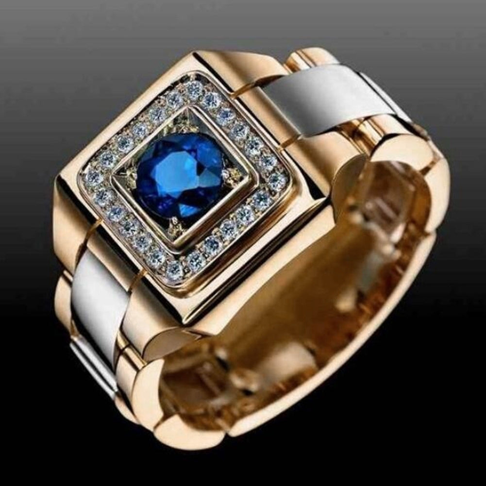 Luxury Men Faux Sapphire Inlaid Finger Ring Wedding Jewelry Valentines Day Gift Image 1