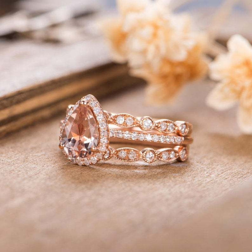 3Pcs Women Pear Shaped Rhinestone Stackable Rings Wedding Party Jewelry Gift Image 2