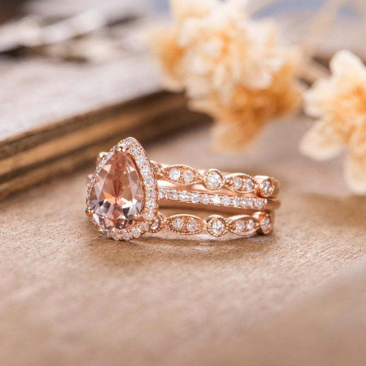 3Pcs Women Pear Shaped Rhinestone Stackable Rings Wedding Party Jewelry Gift Image 2