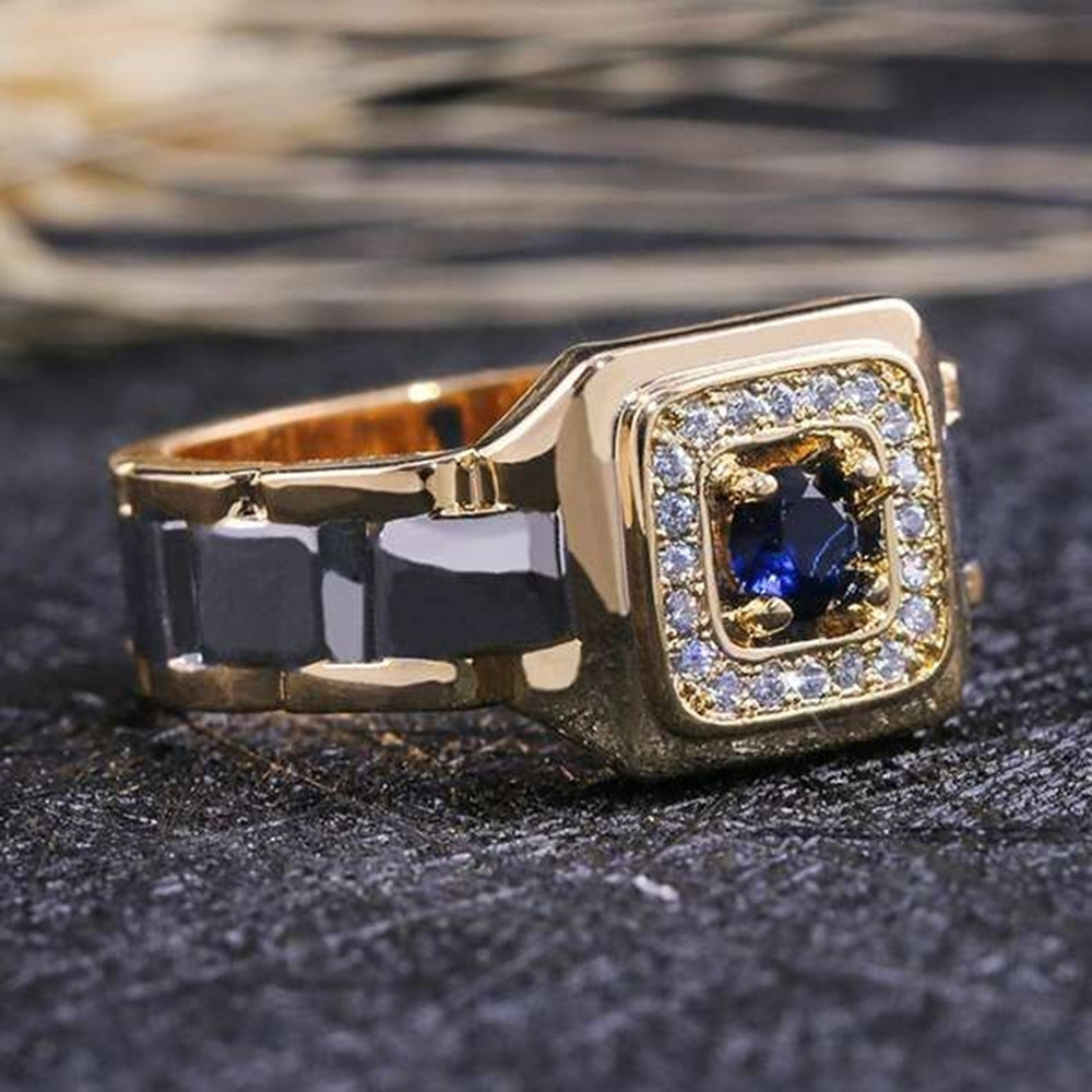 Luxury Men Faux Sapphire Inlaid Finger Ring Wedding Jewelry Valentines Day Gift Image 2