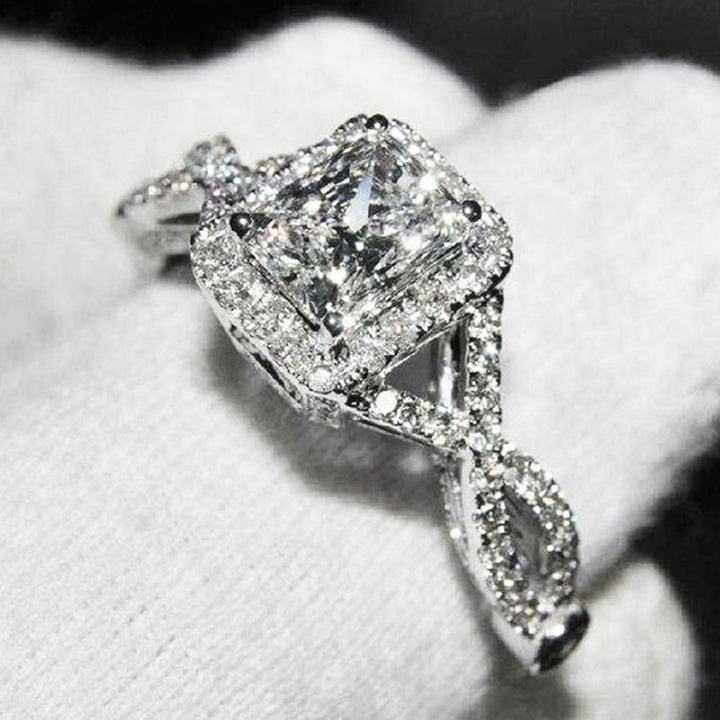 Luxury Women Princess Cut Cubic Zirconia Wedding Engagement Ring Jewelry Gift Image 1