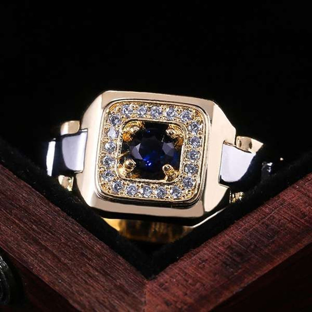 Luxury Men Faux Sapphire Inlaid Finger Ring Wedding Jewelry Valentines Day Gift Image 3