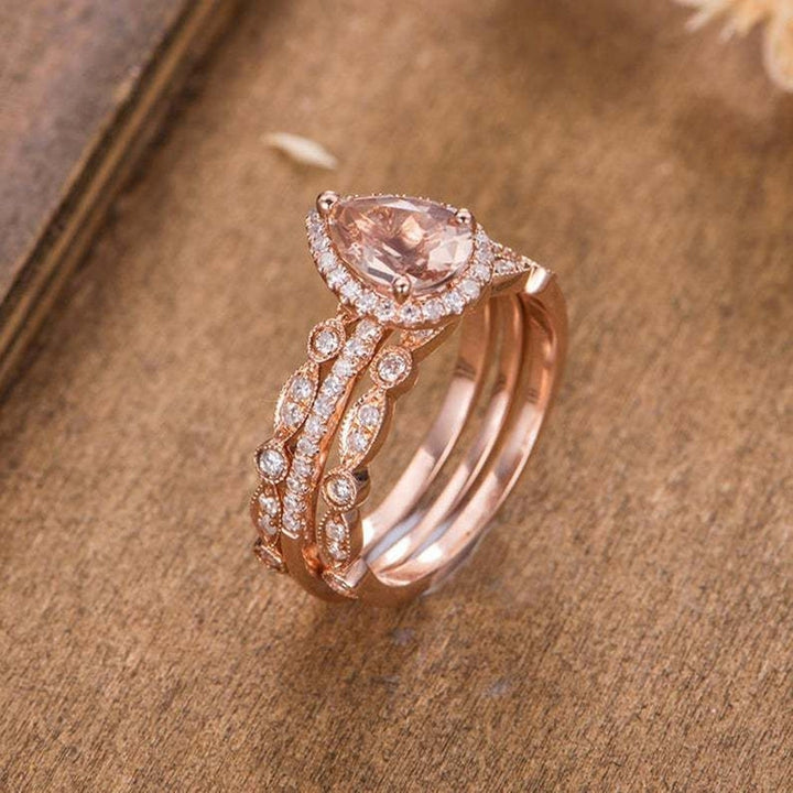 3Pcs Women Pear Shaped Rhinestone Stackable Rings Wedding Party Jewelry Gift Image 4