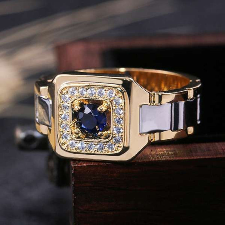 Luxury Men Faux Sapphire Inlaid Finger Ring Wedding Jewelry Valentines Day Gift Image 4