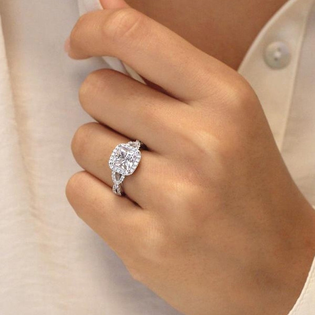 Luxury Women Princess Cut Cubic Zirconia Wedding Engagement Ring Jewelry Gift Image 3