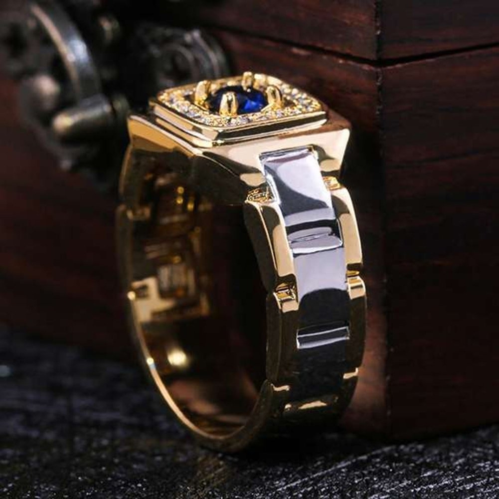 Luxury Men Faux Sapphire Inlaid Finger Ring Wedding Jewelry Valentines Day Gift Image 4