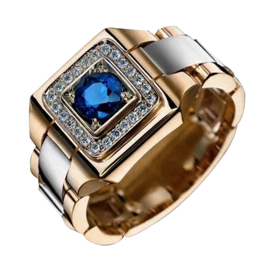 Luxury Men Faux Sapphire Inlaid Finger Ring Wedding Jewelry Valentines Day Gift Image 6