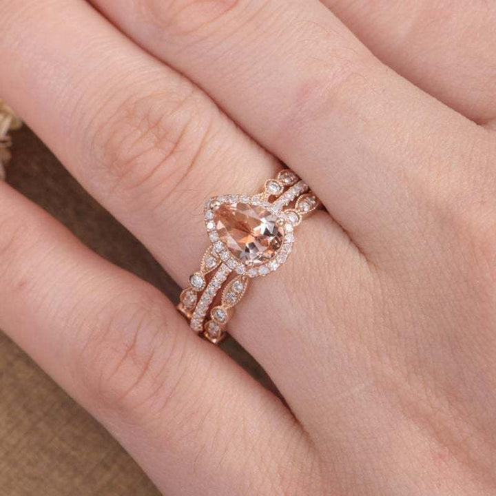 3Pcs Women Pear Shaped Rhinestone Stackable Rings Wedding Party Jewelry Gift Image 7