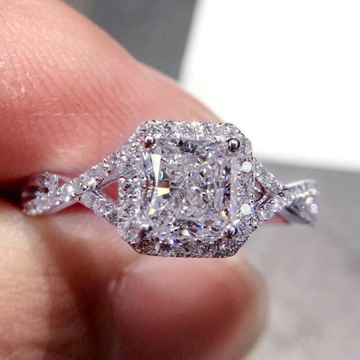 Luxury Women Princess Cut Cubic Zirconia Wedding Engagement Ring Jewelry Gift Image 6