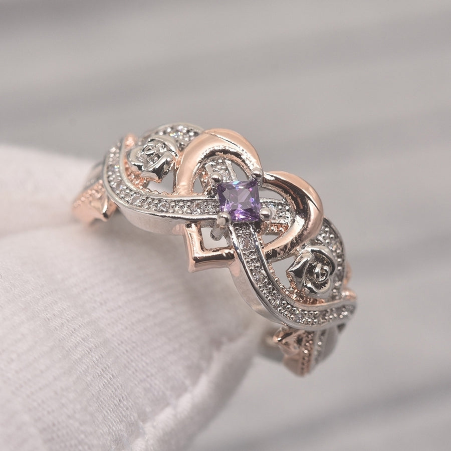 Fashion Women Faux Amethyst Heart Wedding Engagement Floral Ring Jewelry Gift Image 1