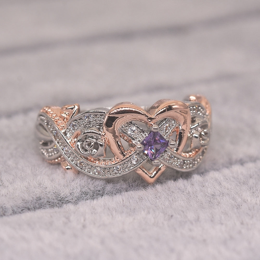 Fashion Women Faux Amethyst Heart Wedding Engagement Floral Ring Jewelry Gift Image 2