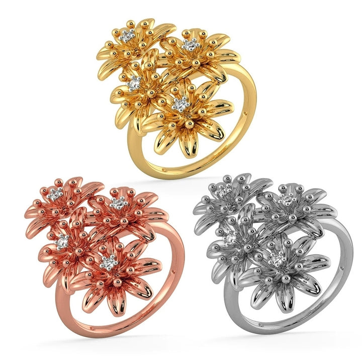 Women Fashion Flower Finger Ring Wedding Engagement Jewelry Valentines Day Gift Image 1