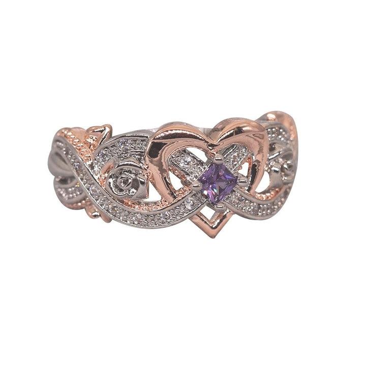 Fashion Women Faux Amethyst Heart Wedding Engagement Floral Ring Jewelry Gift Image 6