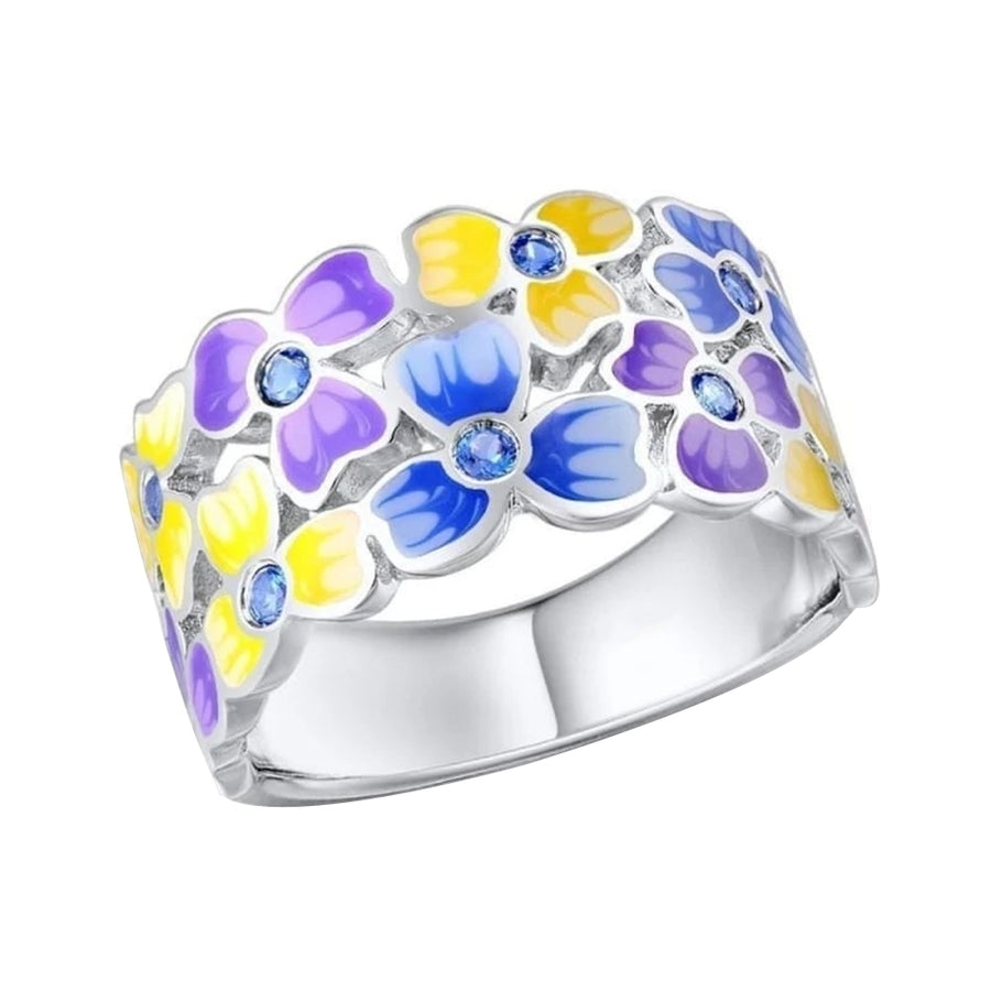 Women Rhinestone Inlaid Flower Finger Ring Fashion Enamel Party Jewelry Gift Image 1