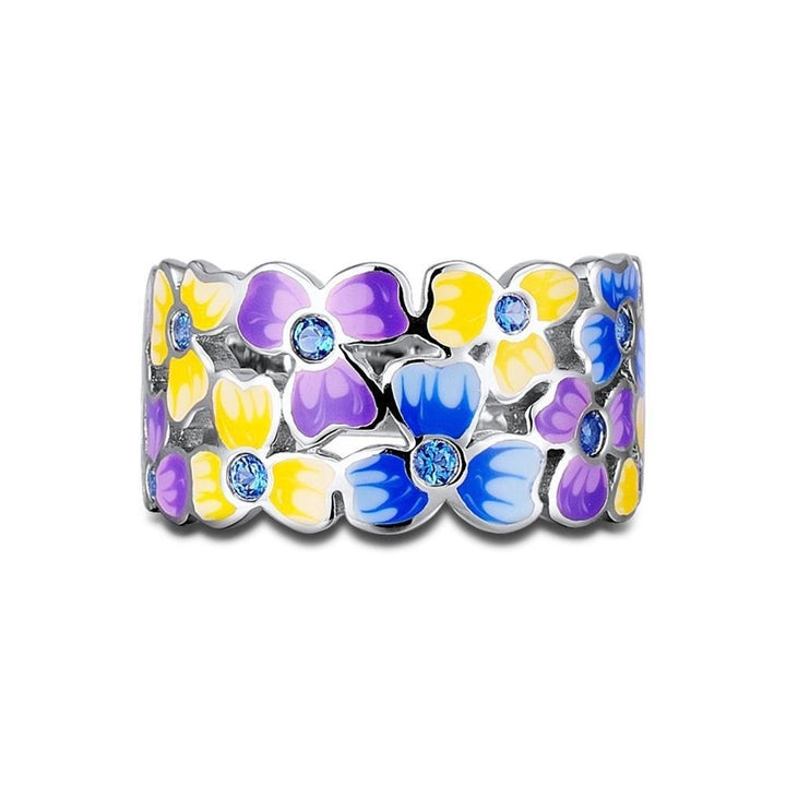 Women Rhinestone Inlaid Flower Finger Ring Fashion Enamel Party Jewelry Gift Image 4