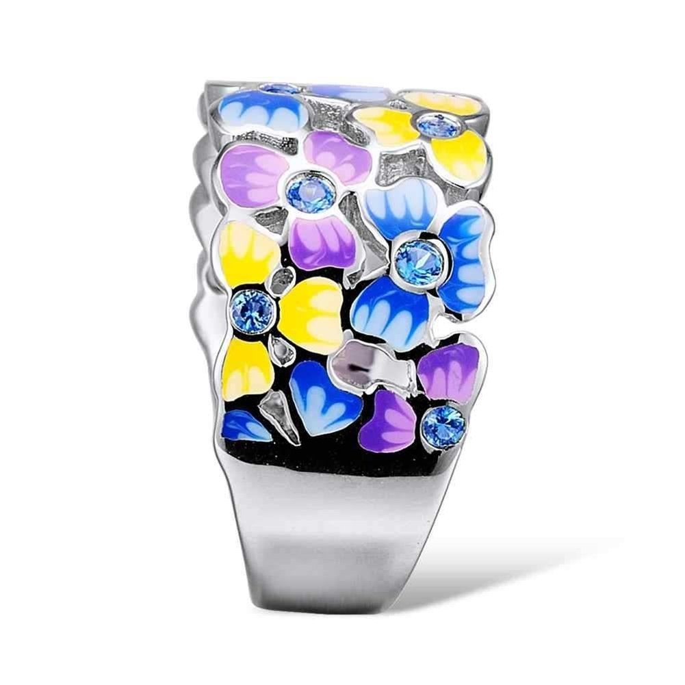 Women Rhinestone Inlaid Flower Finger Ring Fashion Enamel Party Jewelry Gift Image 4