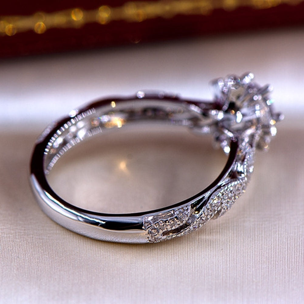 Women Cubic Zirconia Inlaid Flower Ring Wedding Engagement Jewelry Birthday Gift Image 4