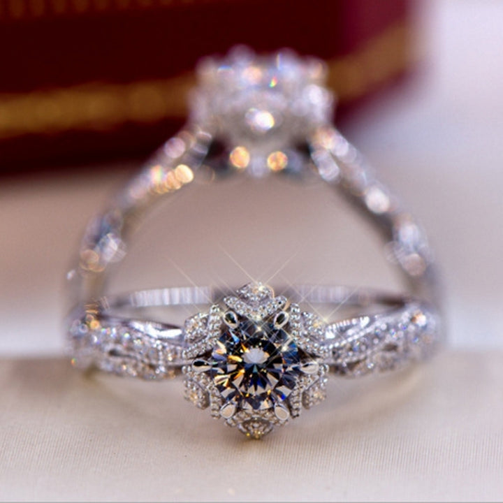 Women Cubic Zirconia Inlaid Flower Ring Wedding Engagement Jewelry Birthday Gift Image 6