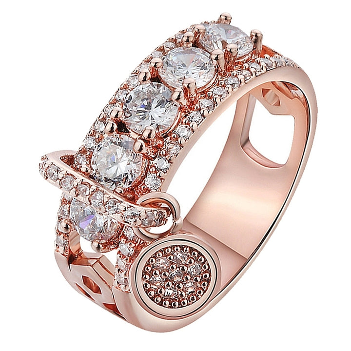 Luxury Women Cubic Zirconia Inlaid Round Charm Ring Wedding Party Jewelry Gift Image 10