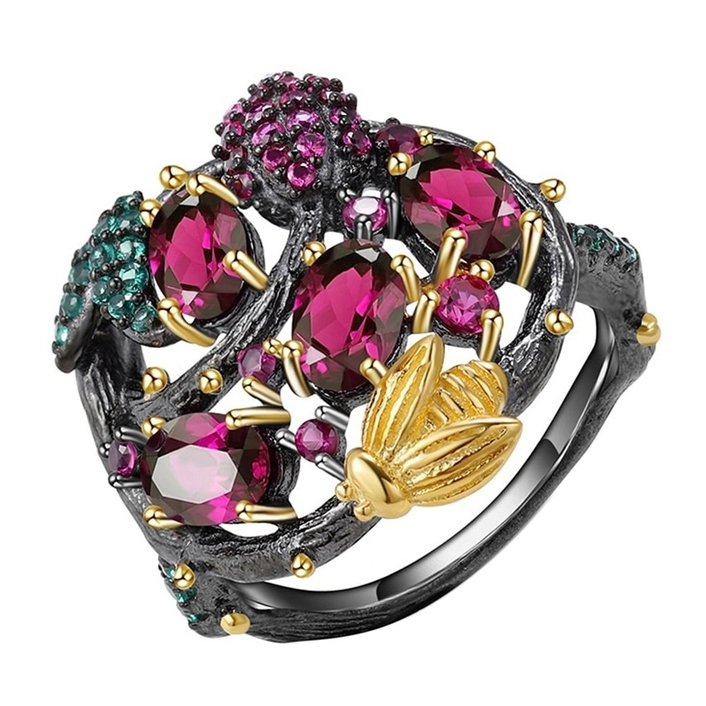 Gothic Faux Ruby Tree Branch Bee Women Finger Ring Party Banquet Jewelry Gift Image 1