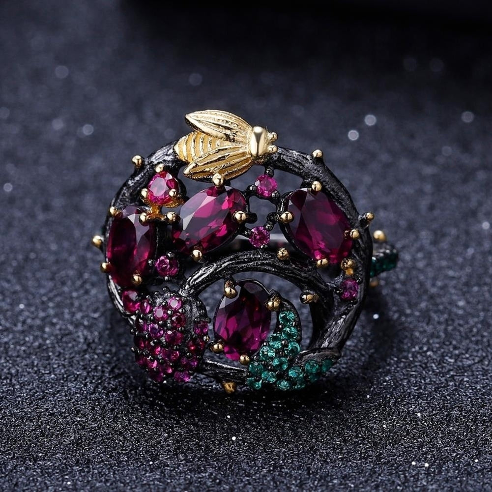 Gothic Faux Ruby Tree Branch Bee Women Finger Ring Party Banquet Jewelry Gift Image 2